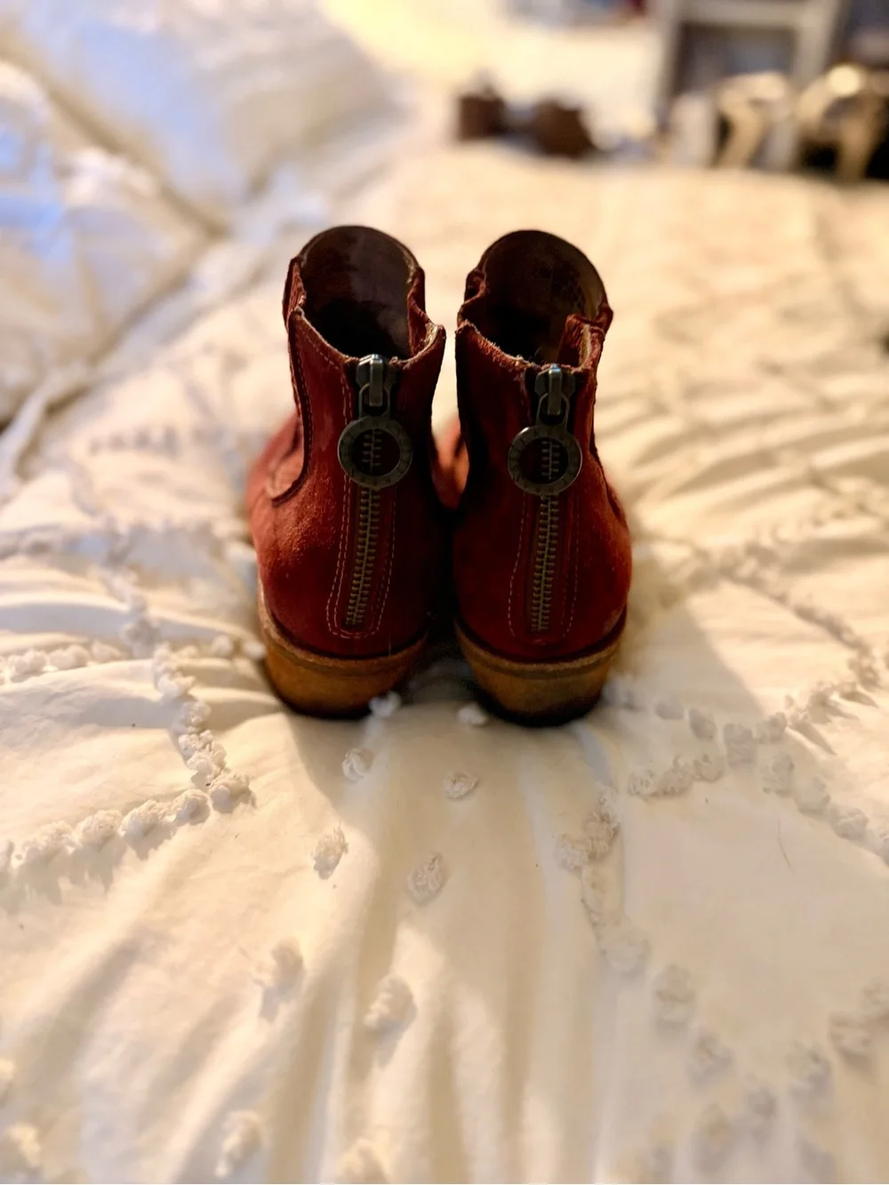 Sofft Burgundy Suede Ankle Booties with Stacked Heel